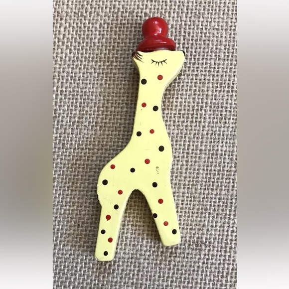 Mini Polka Dot Giraffe With Hat Wood Figure Crafting Funny Whimsical Novelty - Picture 1 of 6